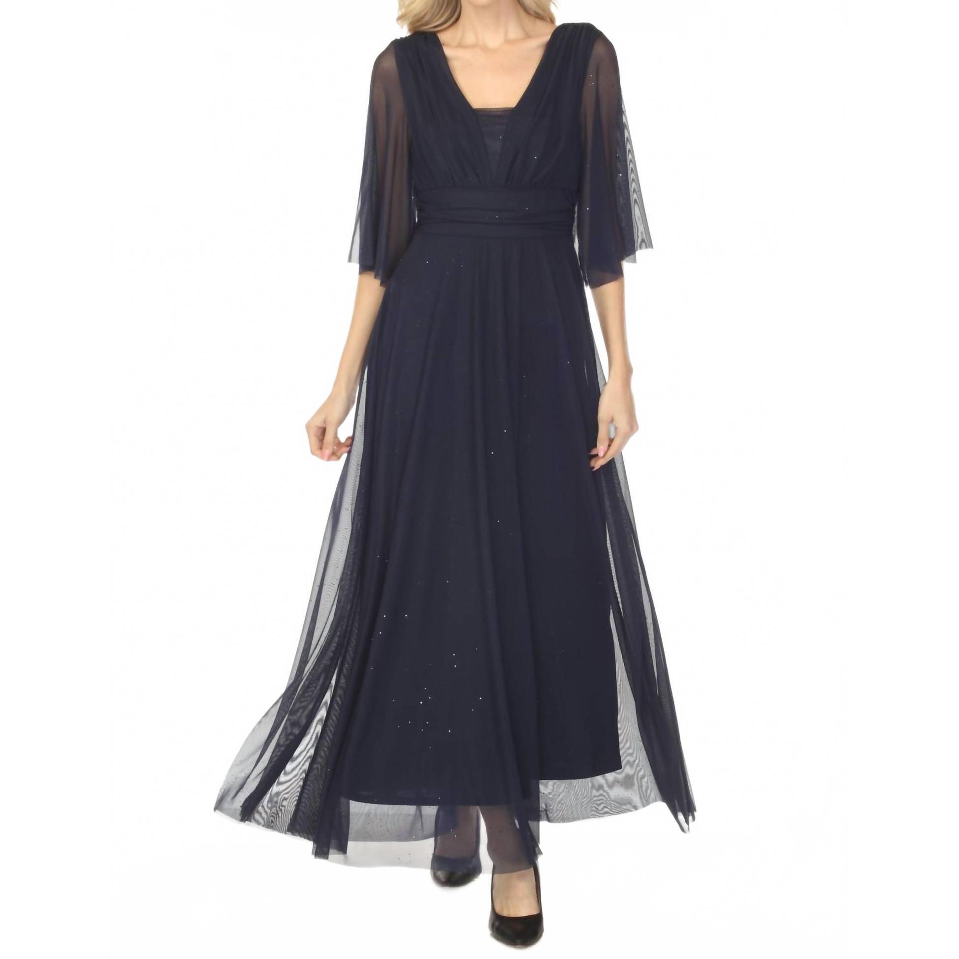 New Joseph Ribkoff Shimmery A-Line Evening Gown In Navy